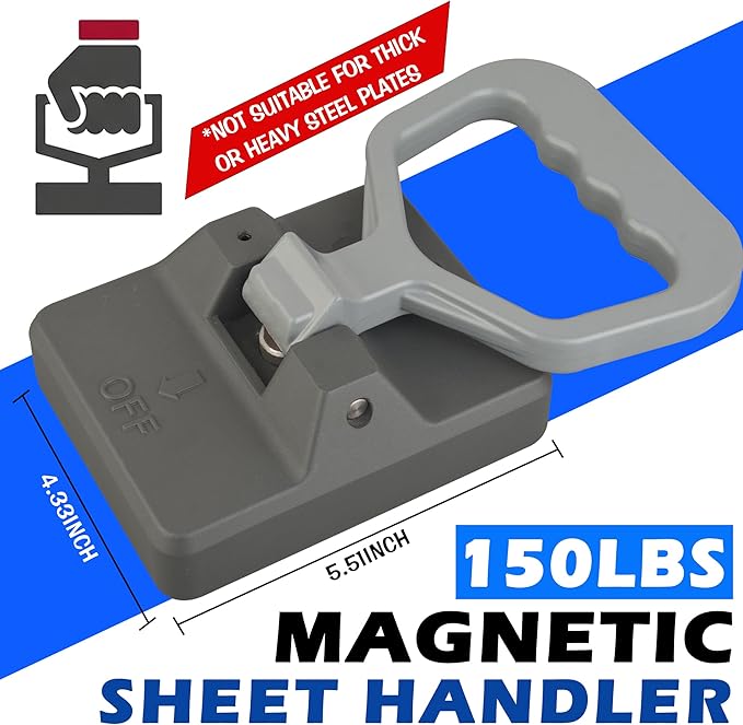 ULIBERMAGNET Heavy Duty Magnetic Sheet Handle,Magnetic Lifting with Quick Release,Magnetic Lifter Portable Material Collector with Ergonomic Handle for Thin Iron Plate,Tool Steel,Laser Cutting