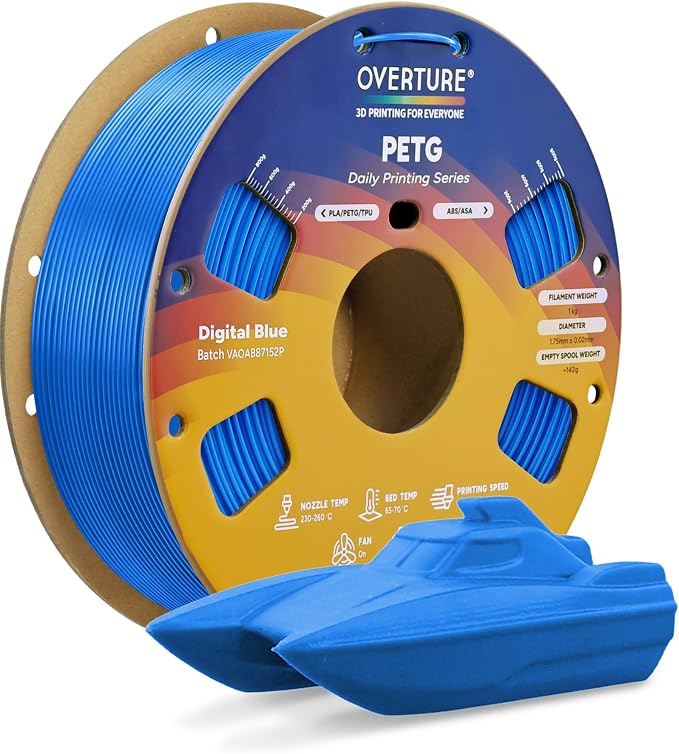 OVERTURE PETG Filament 1.75mm, High Speed 3D Printer Filament, Neatly Wound & Clog-Free, 1kg Spool (2.2lbs) Rapid PETG, Dimensional Accuracy +/- 0.02mm, Fit Most FDM Printers (Digital Blue)