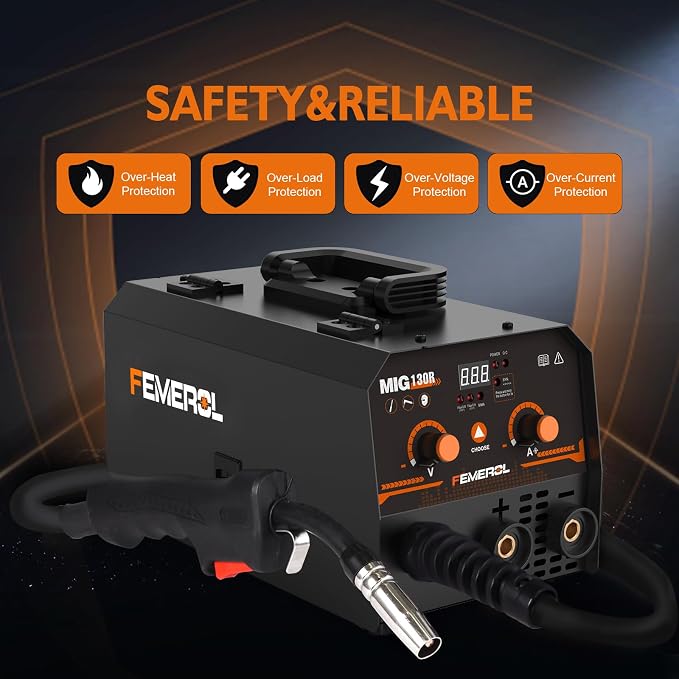 FEMEROL MIG Welder,2 in 1 Flux core/Stick Welder,130Amp 110V Gasless MIG Welding Machine with Synergy IGBT Inverter Welder Portable Wire Feed Welder