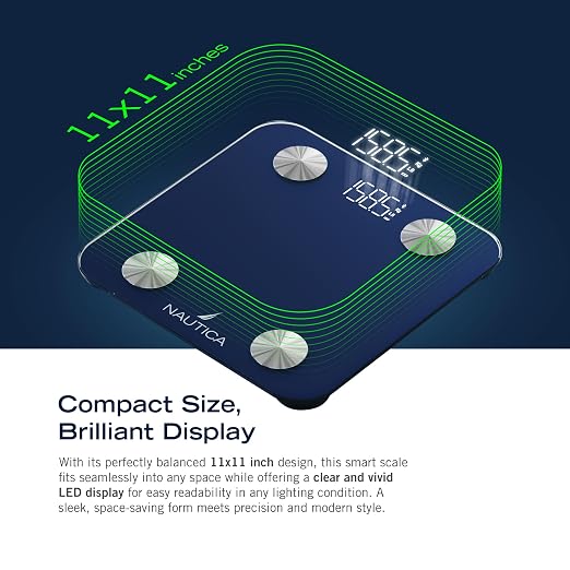 Nautica Body Tracker Digital Bathroom Scale, Bluetooth-Enabled Smart Scale with BMI, Body Fat, Muscle Mass Tracking & More, Syncs with Smartphone App for Body Composition Tracking, 396 Lbs.