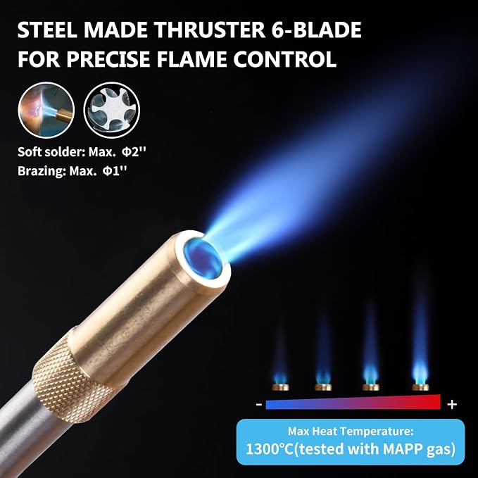 MAPP Map Gas Torch Kit with Self-Ignition - Soldering Propane Torch with 4.9ft Hose, 25,000 BTU Flow Head, CGA600 Compatible for Brazing Pipe Welding HVAC Plumbing DIY
