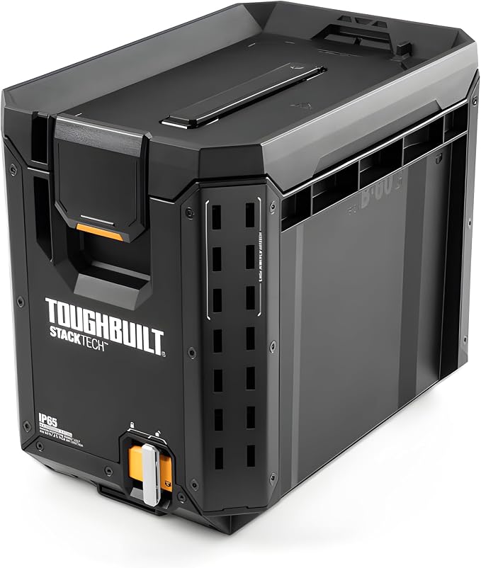 ToughBuilt – StackTech Compact Tool Box, Lockable Organizer with Removable Tray, IP65 Protection & Auto-Locking System (TB-B1-B-60C)