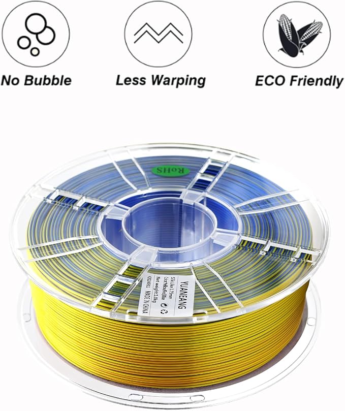 Silk Triple-Color PLA Filament 1.75mm Red-Yellow-Blue | ±0.03mm Precision, 1kg Spool (2.2 lbs), Glossy Multi-Tone Gradient, Neatly Wound, Compatible with Most 3D Printers