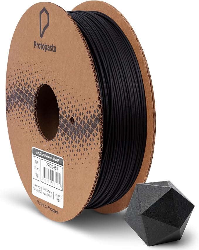 Protopasta Static Dissipative Black Carbon Fiber PLA 3D Printer Filament for ESD Safe Prints | Easy Printing with Low Warp| 1.75mm Filament | 1kg with Recyclable Cardboard Spool