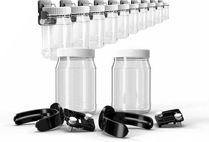 Pegboard Jars with Lids, 12-Pack of Large 16oz Clear Plastic Containers, Secure Easy Mounting | Peg Board Storage and Organization Kit for Home, Office, Pantry, Garage, Arts & Crafts