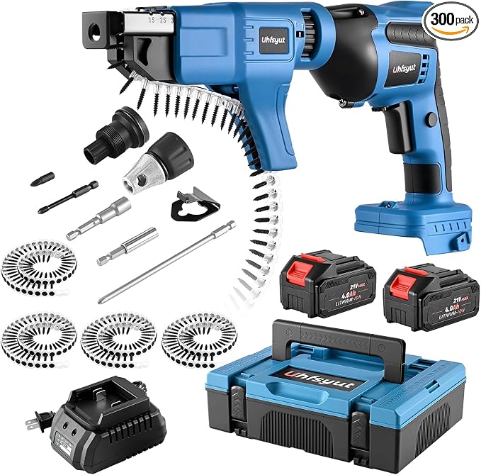21V Cordless Drywall Screw Gun and Electric Screwdriver - 2-in-1 Self-Feeding Screwdriver, Includes Storage Toolbox and 4.0Ah Battery, Perfect for DIY and Professional Use (Two battery set)