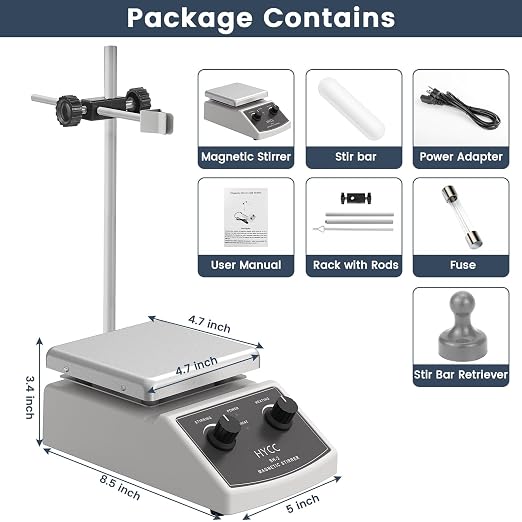 HYCC Magnetic Stirrer Hot Plate Max 520℉, 100-2000RPM Hot Plate with Magnetic Stirrer, 2000mL Magnetic Hotplate Stirrer, Magnetic Stir Bar, Stir Bar Retriever