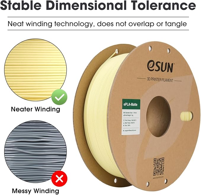 eSUN Matte PLA Filament 1.75mm, Matte 3D Printer PLA Filament, 1KG Spool 3D Printing Filament for 3D Printers, Paper Reel, Almond Yellow