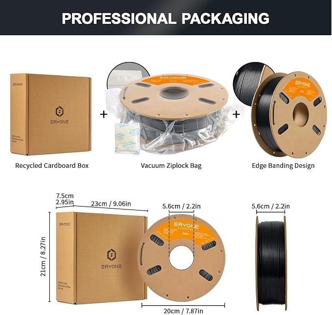 ERYONE Nylon 3D Printer Filament, Polyamide PA6 Filament 1.75mm +/- 0.03mm, Stiff & Strong & Heat Resistant, 1kg (2.2LBS)/Spool, PA6 Black