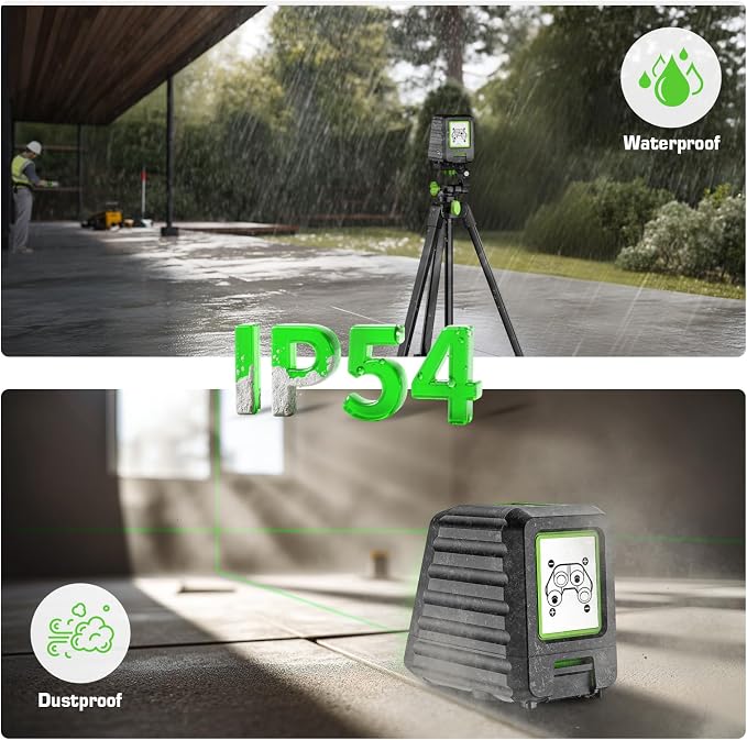 Laser Level with Tripod, Huepar 150Ft Lazer Leveler for Outdoor Use, 150° Vertical Green Cross Line Leveller Laser for Picture Hanging, Tile, Construction Project (4 AA Batteries Include)