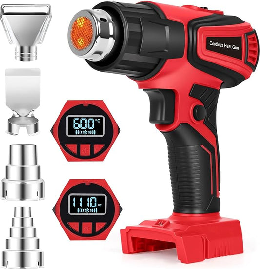 Cordless Heat Gun Compatible with Milwaukee m18 Battery,Adjustable Temp 120℉–1110℉,LED Light,LCD Digital Display,Portable Hot Air Gun 4 Nozzles For Shrink Tubing DIY (Tool Only, Not Made by Milwaukee)