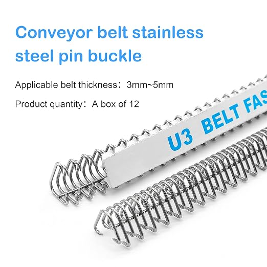 U3 12'' Conveyor Belt Lacing 316 Steel Buckle Industrial Belt Fasteners for Binding of Lightweight PVC/PVK/PU Conveyor Belts 12PCS