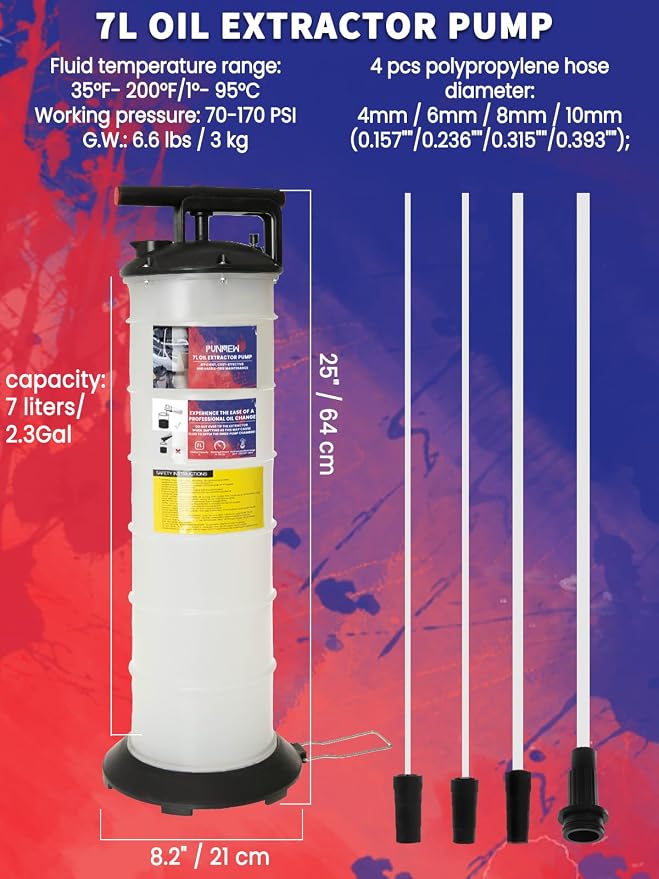 Oil Extractor Pump 7L Manual Oil Changer Vacuum Fluid Evacuator Extractor for Automotive Fluids Vacuum Evacuation