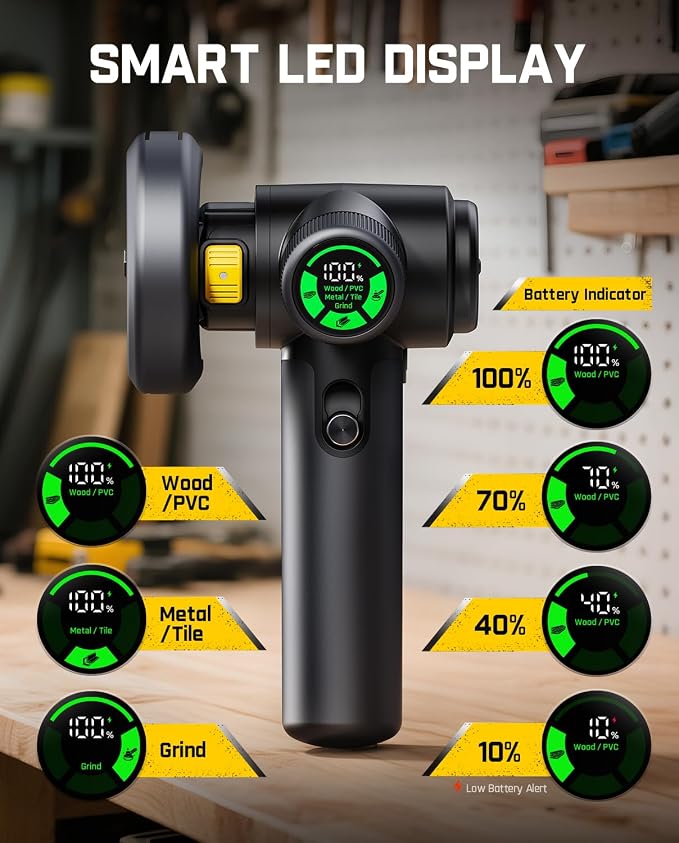 Fanttik M10 ACE Cordless Angle Grinder Brushless, Compact Cut Off Tool with LED Display, 3 Variable Modes, Double Security, Type-C Fast Charging, 10000RPM Mini Cutter with 4 Blades