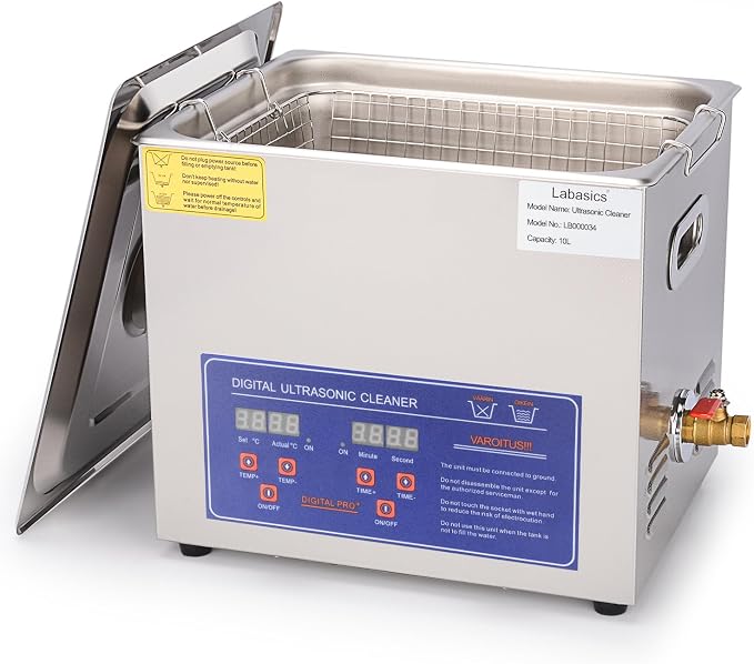 Labasics Ultrasonic Cleaner, Professional All-Purpose Stainless Steel Ultrasonic Washing Device with Digital Display Timer and Heat Control for Laboratory 110V, 10L