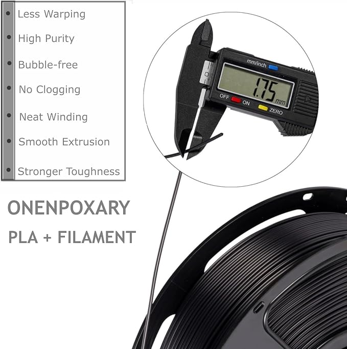 PLA Plus Filament Bundles 1KG,1.75mm Matte PLA, Stronger and Durable, High Toughness 3D Printer Filament, Dimensional Accuracy +/- 0.02mm, 1 Spool,Black PLA+ Filament Fits Most FDM 3D Printers