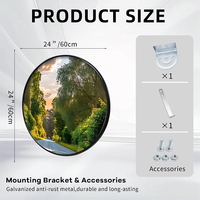 24 inch Convex Mirror Acrylic, Safety Security Traffic Corner Mirrors, Adjustable Wide Angle View and Wall Mounting Corner Blind Spot, for Indoor Outdoor Garage School Classroom Warehouse
