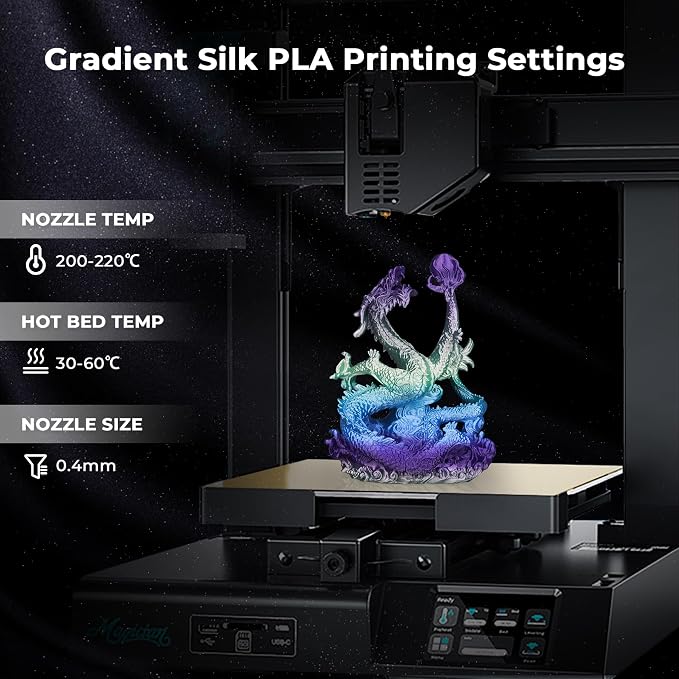 AMOLEN Silk PLA Filament Bundle, 3D Printer Filament Gradient 1.75mm Silk Shiny Filament Bundle 1.75mm PLA 200gX 4 Spools