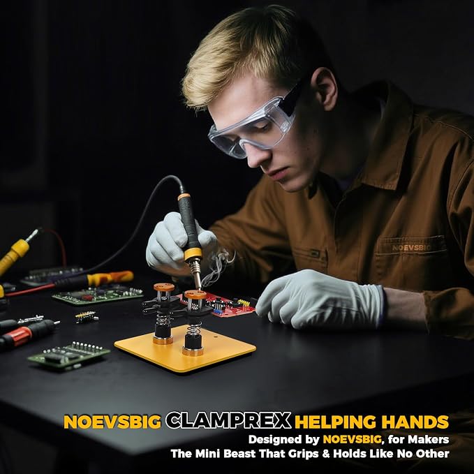 NOEVSBIG Magnetic Helping Hands Clamp Metal, Adjustable Third Hand Soldering Holder Stand For Small Electronics, Hobby DIY, Craft, PCB Repair, Precise Work, Exclusive Dual-Head Ultra-Grip