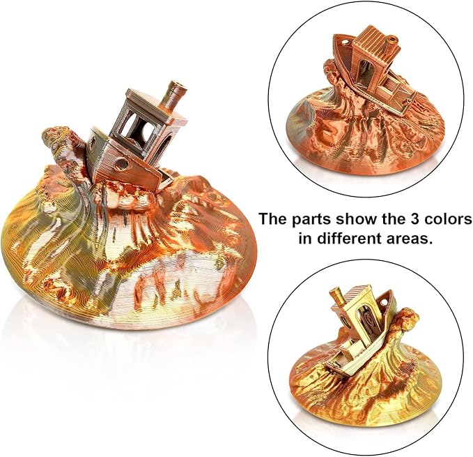 YOUSU 3D Printer Filament Triple Color Silk PLA Filament 1.75mm,Silk PLA Gold Copper Black 3D Printing Filament Bundle, 1kg / 2.2lbs