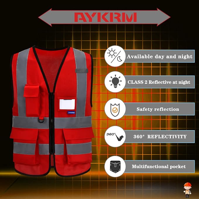 A-SAFETY XSmall construction vest red | Red XS Polyester work vest with 7 pockets, clear ID pocket and radio mic loop for emergency response and site safety teams.