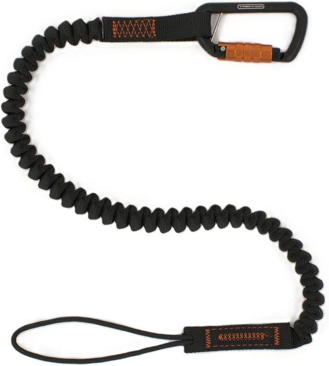 TREMMOR Tool Lanyard Tool Tether Bungee Self Retractable Tool Lanyard 15lb Capacity with Heavy Duty Dual Action Carabiner ANSI Approved 35-51″ Assembled in USA | TR0150