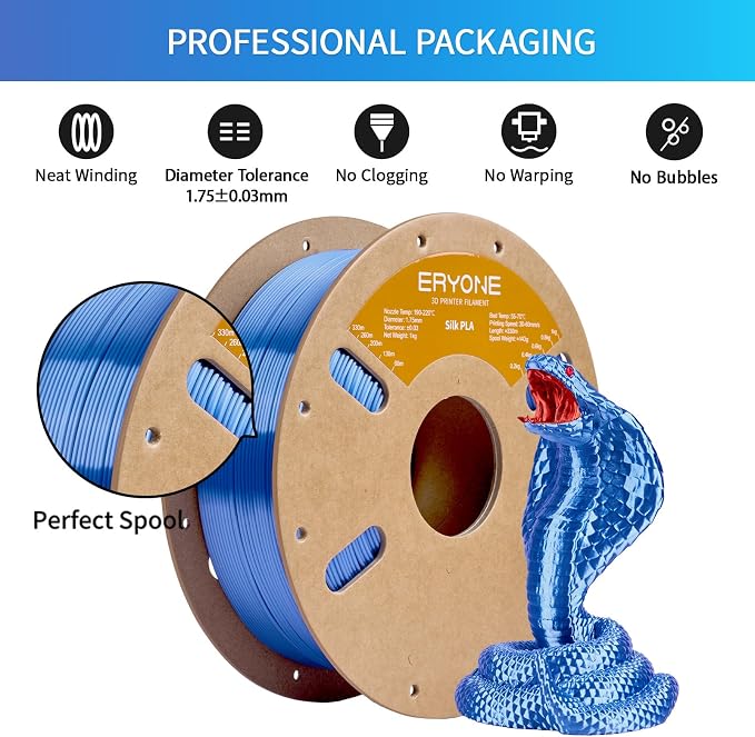 ERYONE Silk PLA Filament for 3D Printer 1.75mm +/- 0.03mm, Shiny Filament 1kg (2.1lbs)/Spool, Sky Blue