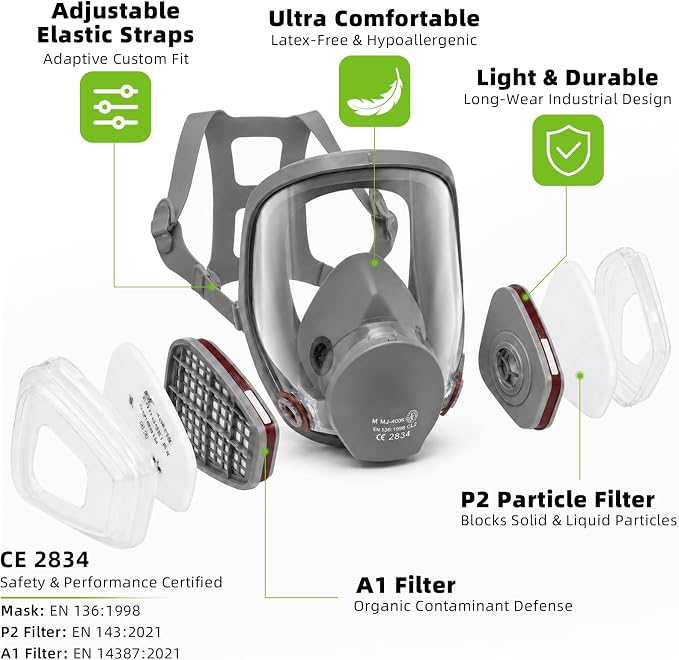 Full Face Protective Cover Mask Assembly and Replacement Lens Shield Parts System, Compatible with 6000 6800 Series