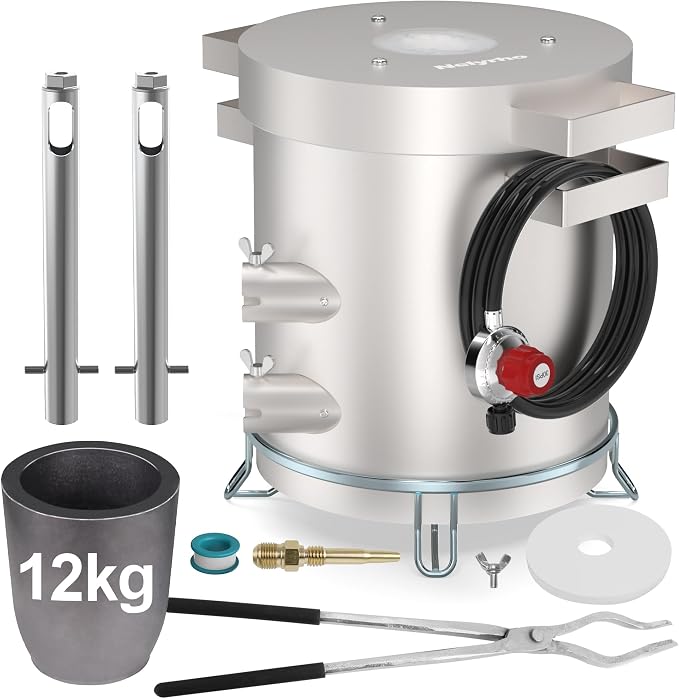 Nelyrho Propane Smelting Furnace Kit – 12kg Crucible, Support Stand, Tongs Included – Stainless Steel Foundry Melting Furnace for at-Home Metal Melting of Aluminum, Gold, Silver, and Copper Scrap
