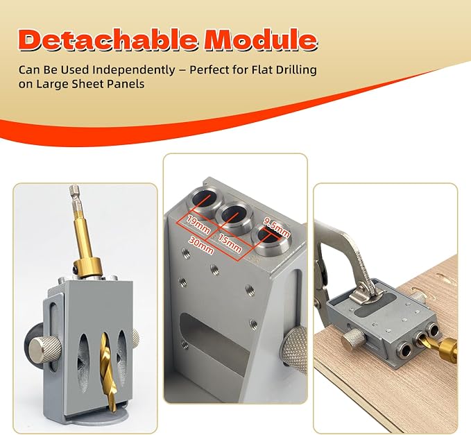 Pocket Hole Jig Kit with Vacuum Dust Collection, All-Metal Pocket Screw Jig with 3/8" Step Drill Bit, Depth Stop Collar, Adjustable Thickness for Woodworking Joinery, Cabinet Building