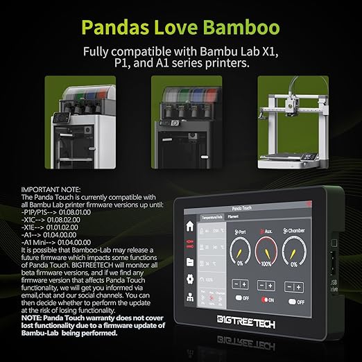 BIGTREETECH Direct Panda Touch for Bambu-Lab P1S P1P X1C X1E A1 Mini 3D Printers, P1S Touch Screen Upgrade, Support Multi-Printers Control and AMS, Check Firmware Compatibility First
