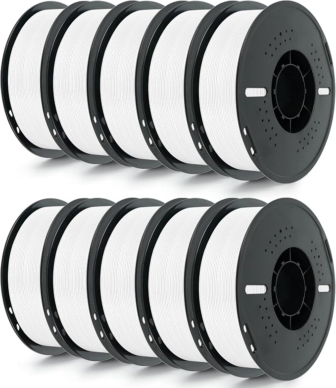 Kingroon PETG 3D Printer Filament, 10 Rolls, Dimensional Accuracy +/- 0.03 mm, 10kg Spool(22lbs), 1.75 mm, White
