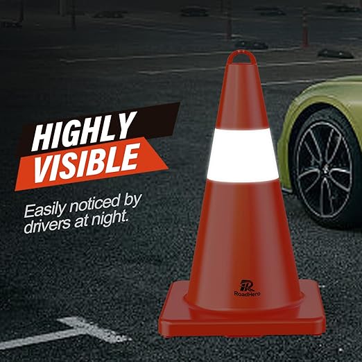 RoadHero Traffic Cones 18 Inch, 12 Pack Safety Cones with Handle, Orange Cones with Reflective Collar, Cones for Parking Lot, Sport and Driving Training, Road Safety, Construction Events
