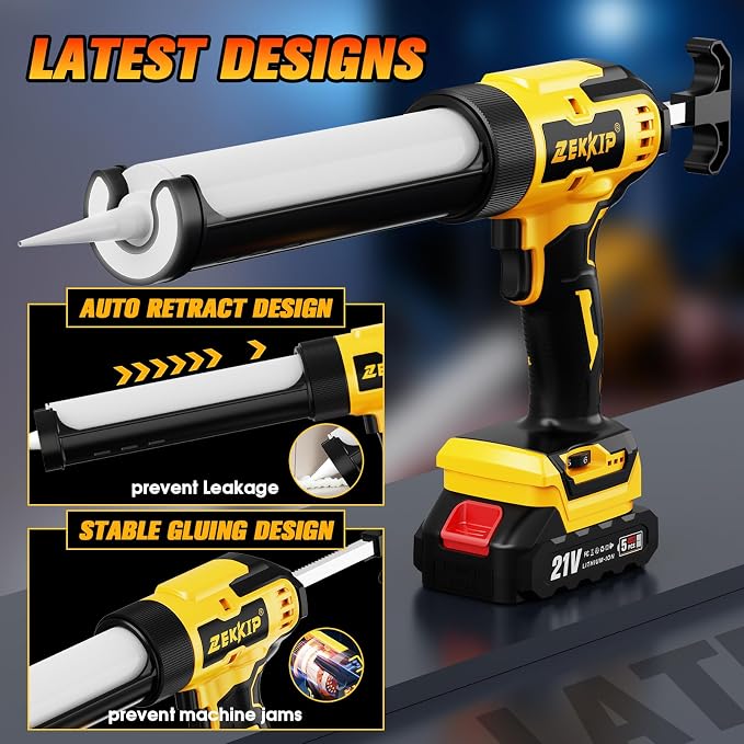 Electric Caulking Gun, Cordless Caulking Gun with 2x 2000mAh Batteries, 13Pcs Silicone Caulking Tools, 6 Adjustable Speeds, LED Light, Battery Powered Caulking Gun for Filling, Sealing
