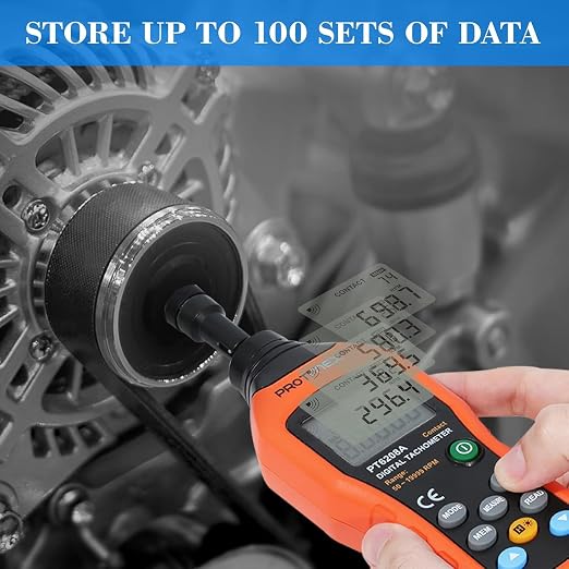 Protmex Digital Tachometer, 50-19999 RPM Contact Tachometer, 100 Groups Data Store Handheld Speed Meter with Backlight, Max/Min/AVG RPM Rotation Speed Gauge, PT6208A (Batteries Included)