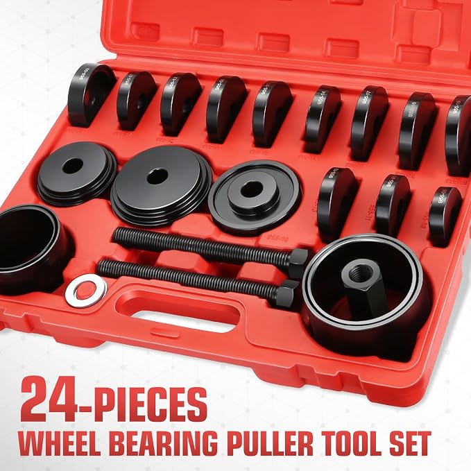 DNA Motoring 24pcs Front Wheel Bearing Press kit, Bearing Puller Tools Wheel Drive Bearing Removal Tool Kit with Sliding Screws Universal Bushings Sleeves Storage Case, TOOLS-00715