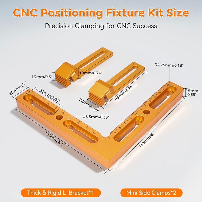 CNC Workpiece Positioning Fixture, CNC Vise Clamps for T-Slot & Perforated Tables - Woodworking Fixture with Repeatable Positioning Side Clamping, CNC Machining, Engraving, and DIY Projects