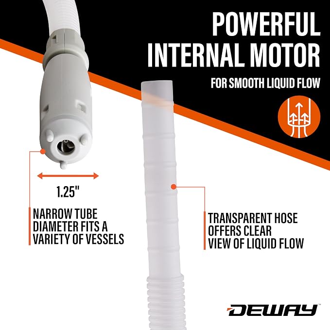 DeWay Fuel Transfer Pump for Gas Can with Basic Clip-On Nozzle | Fast 2.4GPM Flow Rate, Long 51” Tube, Easy 4 AA Battery Power & 3 Fuel Can Adapters for Gasoline, Kerosene, Diesel & Non-Potable Water
