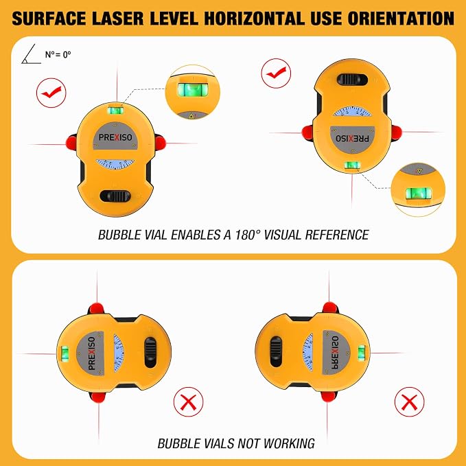 PREXISO Square Laser-65Ft Green Beam Floor Tile Laser Level & PREXISO Multi Surface Laser Level LED Light Vial, 30Ft Horizontal and Vertical Line Laser