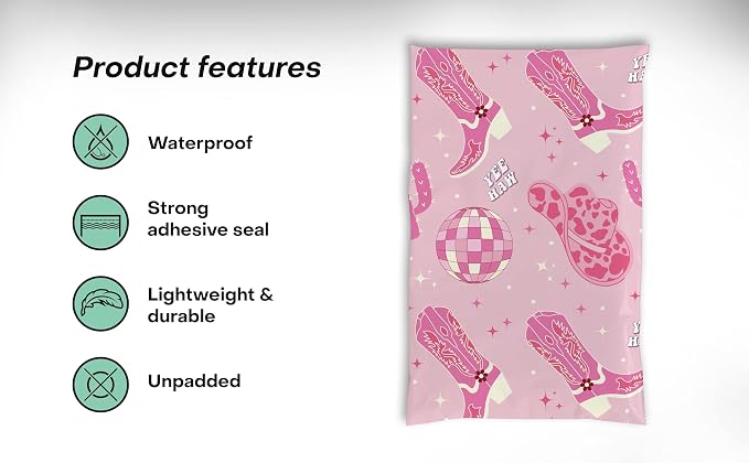6x9 Poly Mailers – Disco Cowgirl – Waterproof, Tear-Resistant Shipping Bags with Adhesive Seal – 100 Pack – Package Mint