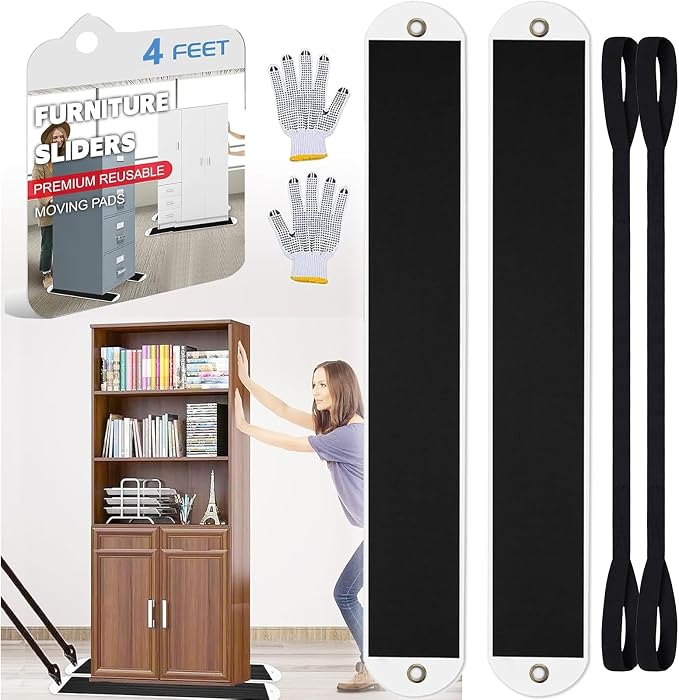 2 Set Large Furniture Sliders with Pull Strap,Appliance Moving Sliders,Heavy Duty Furniture Movers Sliders,Furniture Pull Sliders for Carpet and Hardwood Floors 4 feet (48" x 6.5")