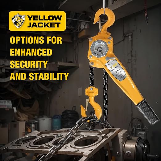 YELLOW JACKET 3 Ton Manual Lever Chain Hoist, G80 Galvanized Carbon Steel with Weston Double-Pawl Brake, Chain Come Along and Safety Measures for Chain Fall