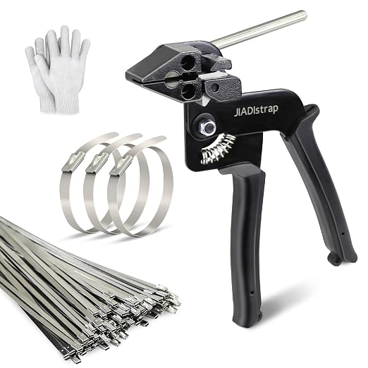 Heavy Duty Banding Strapping kit Contain 100Pcs 0.18"x 11.8" 304 Stainless Steel Zip Ties Self-Locking & Tensioner with Cutter Tool Glove