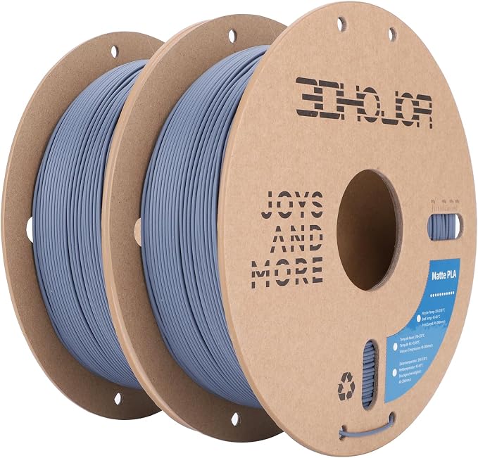 3DHojor Matte PLA Filament 1.75mm, Upgrade 3D Printer Filament, 1KG*2 Cardboard Spool 3D Printing Filament for 3D Printers(Matte Grey 2Pack)