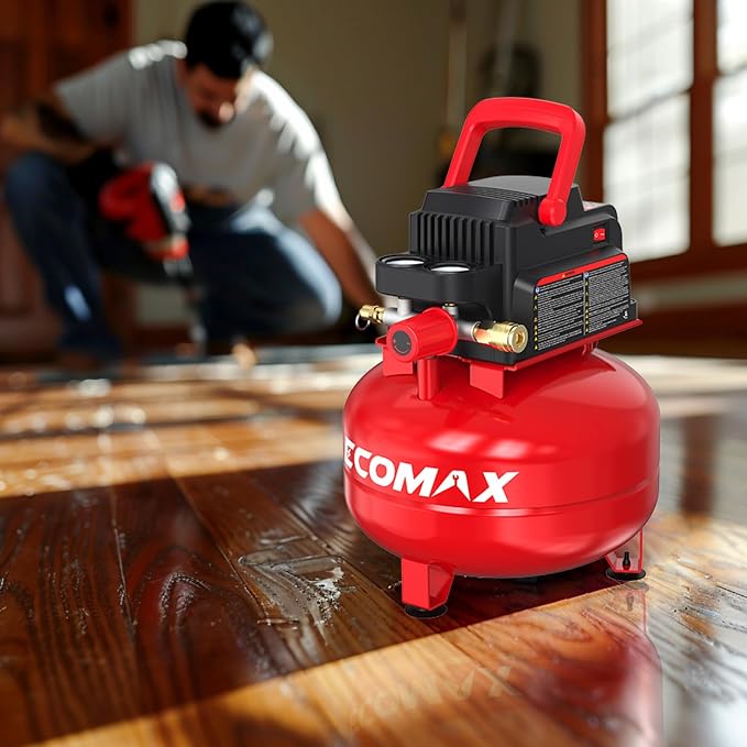 ECOMAX Air Compressor 3 Gallon 110 PSI Pancake Portable Oil-free Tank with 11 PCS Accessories Kit