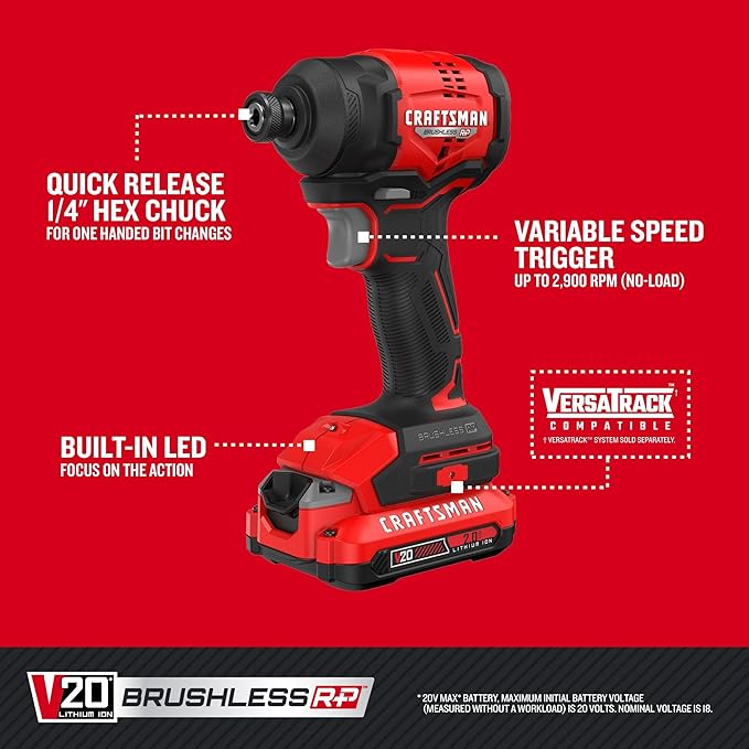 CRAFTSMAN V20 BRUSHLESS RP Compact Impact Driver Kit (CMCF811D1)