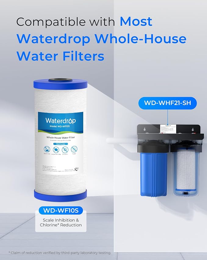 Waterdrop WF10S Whole House Water Filter, Compatible with WHF21-SH, GE® FXHTC, GXWH40L, iSpring, Culligan® RFC-BBSA, Whirlpool®, Any 10" x 4.5" System, Anti-Scale Sediment Filter