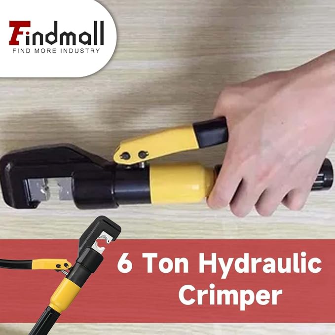 findmall 6 Ton Hydraulic Cable Lug Crimper, 12 AWG to 2/0 AWG Industrial Hydraulic Crimping Tool, Electrical Terminal Cable Wire Tool with 9 Dies (4, 6, 8, 10, 16, 25, 35, 50, 70)