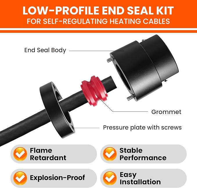ES-PRO CSA Explosion-Proof Low-Profile End Seal Kit for Self-Regulating Heating Cable, NEMA 4X Waterproof, Roof and Gutter De-Icing, Pipe Freeze Protection