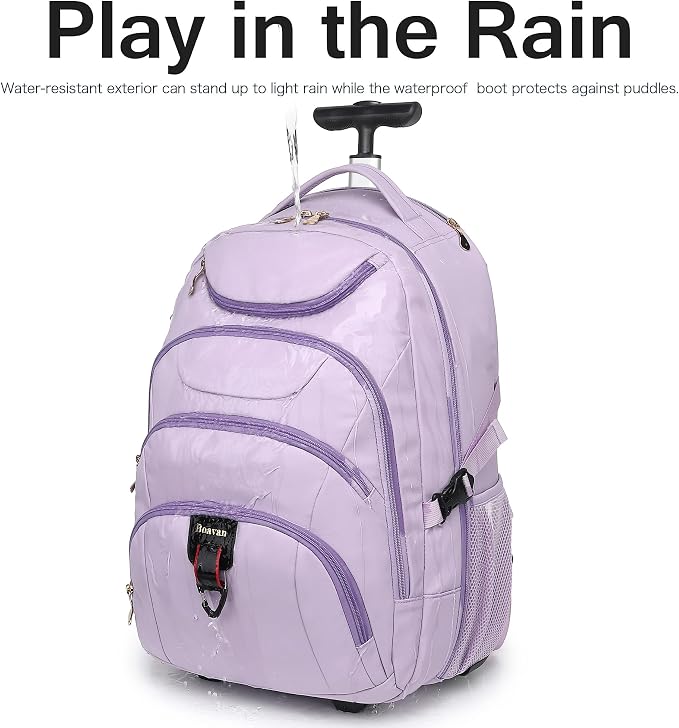 Boavan Rolling Backpack for Women, 17.3 Inch Wheeled Laptop Backpack,Large Travel CarryOn Bag for Teachers College Students, USB Charging Port Waterproof Business for Airplane Overnight Luggage，Purple